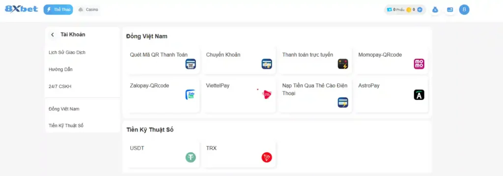 nạp tiền 8xbet